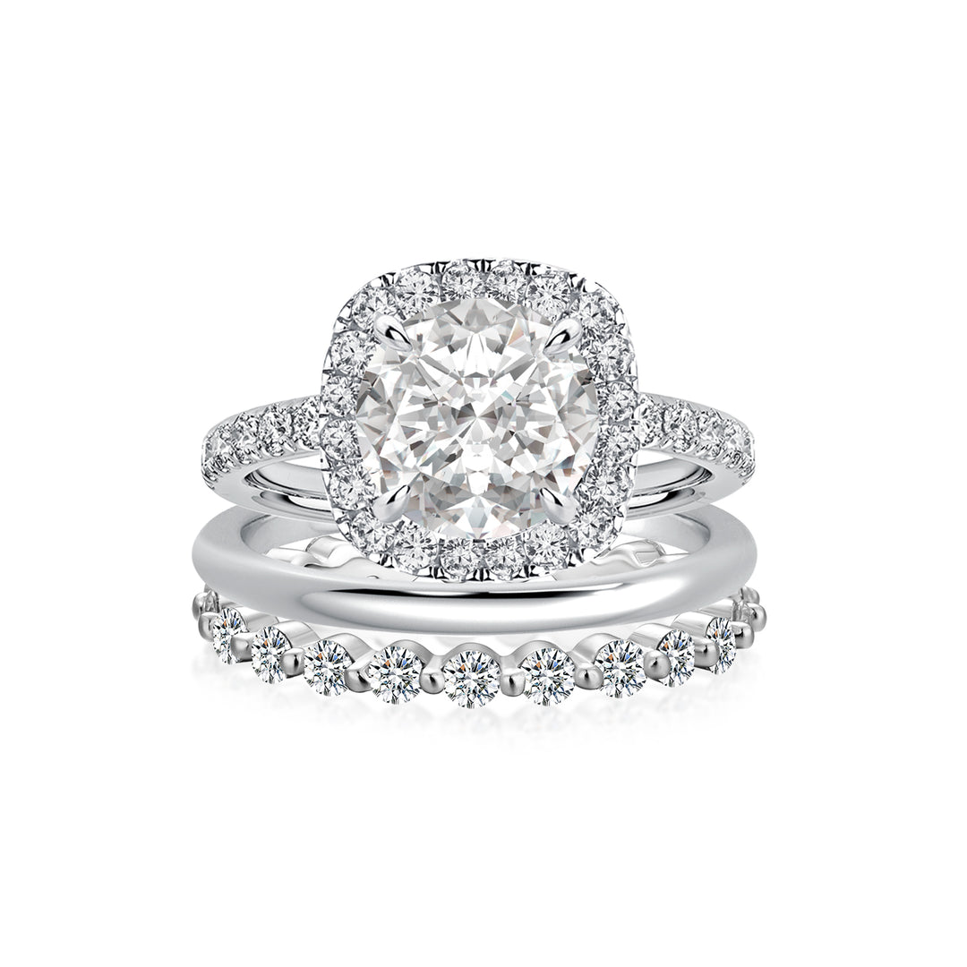 Moissanite 2.0 Ct Halo Round Cut White Gold Wedding Ring Set