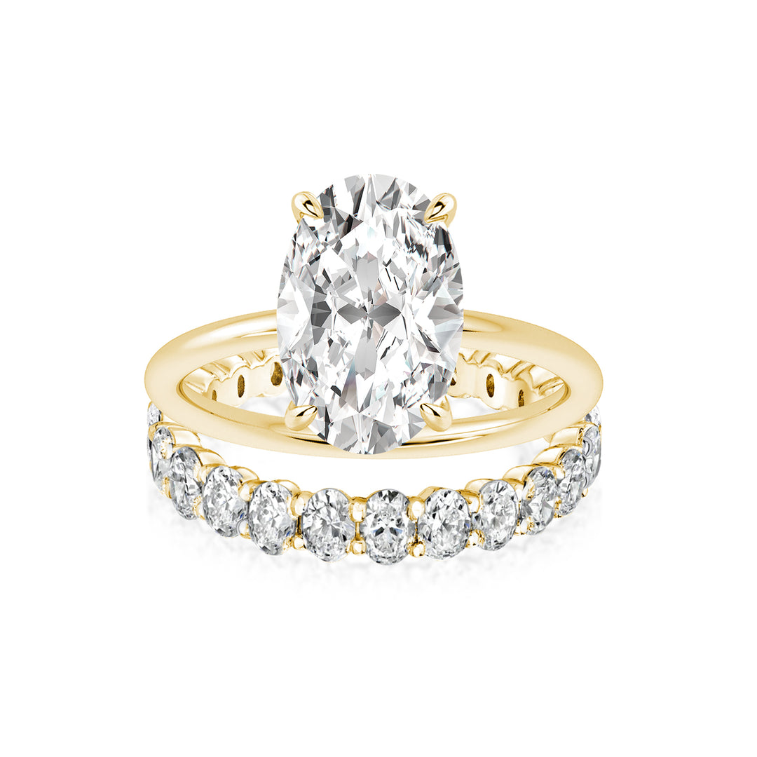 Moissanite 4.0 Ct Oval Cut Yellow Gold Engagement Ring with Oval Cut Eternity Ring