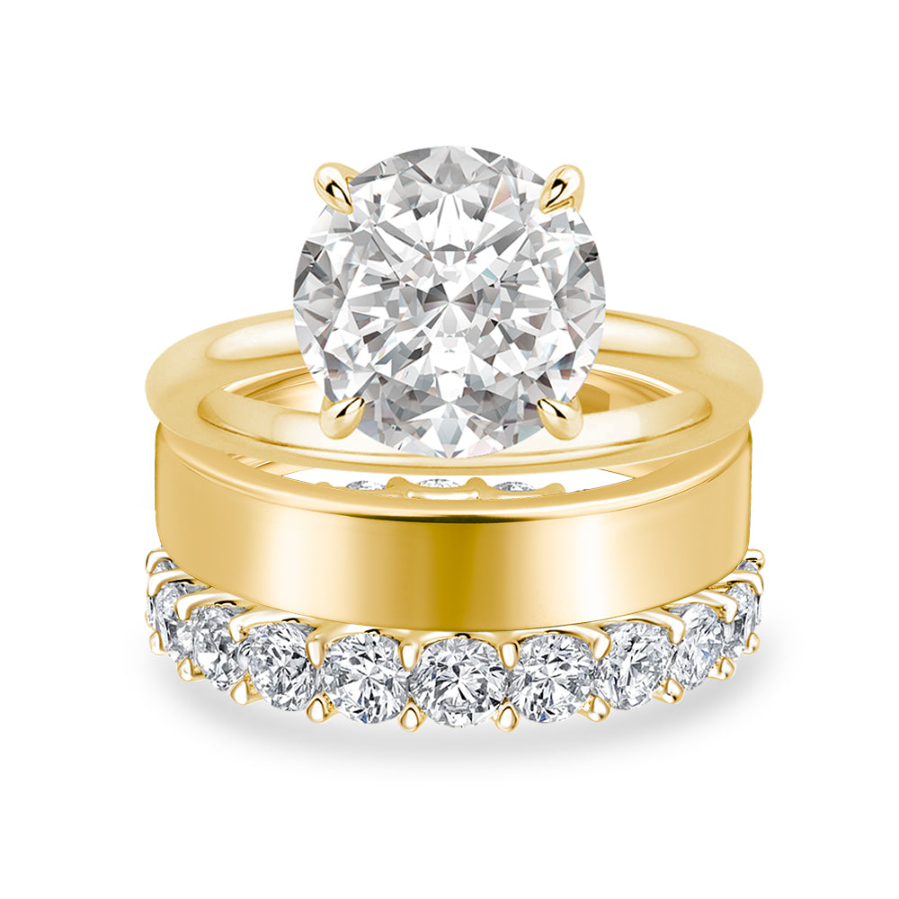 Rodiffy Moissanite 2.0 Ct Round Cut Yellow Gold Wedding Ring Set with Wide Band