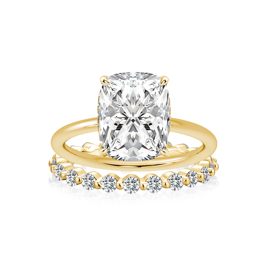 Moissanite 4.0 Ct Solitaire Cushion Cut Yellow Gold Wedding Set