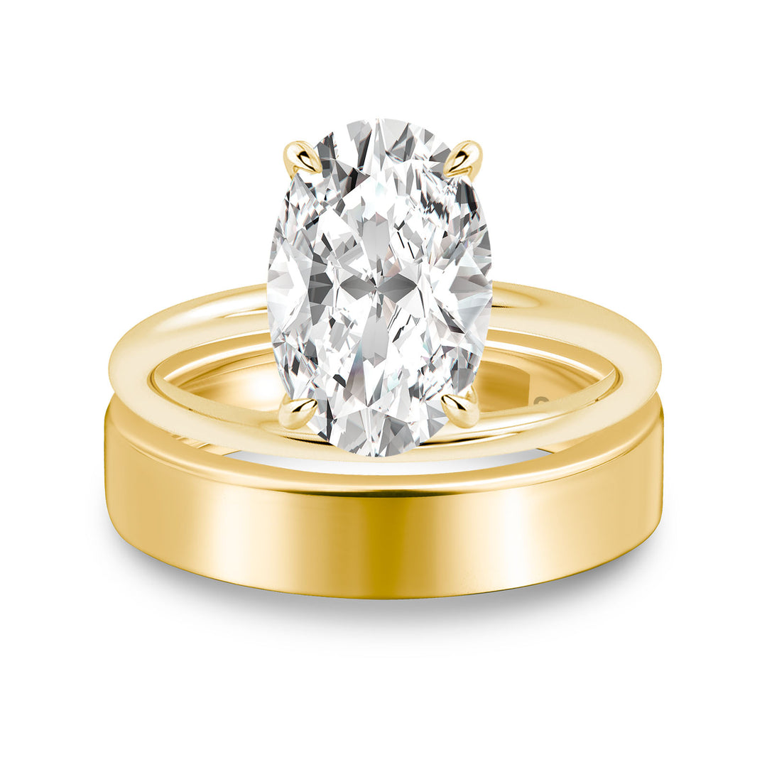 Moissanite 4.0 Ct Solitaire Oval Cut Yellow Gold Wedding Ring Set with Wide Band