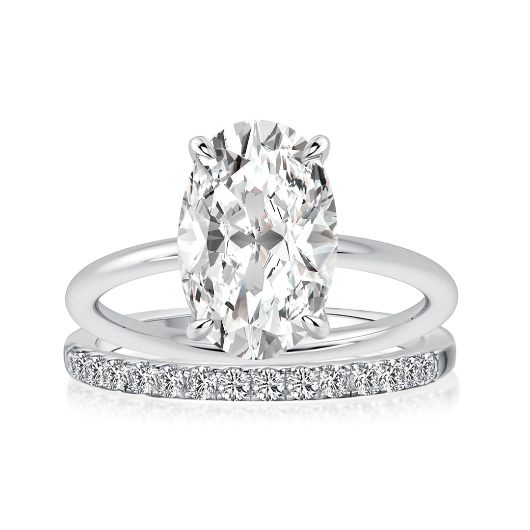 Rodiffy Moissanite 4.0 Ct Hidden Halo Solitaire Oval Cut White Gold Wedding Ring