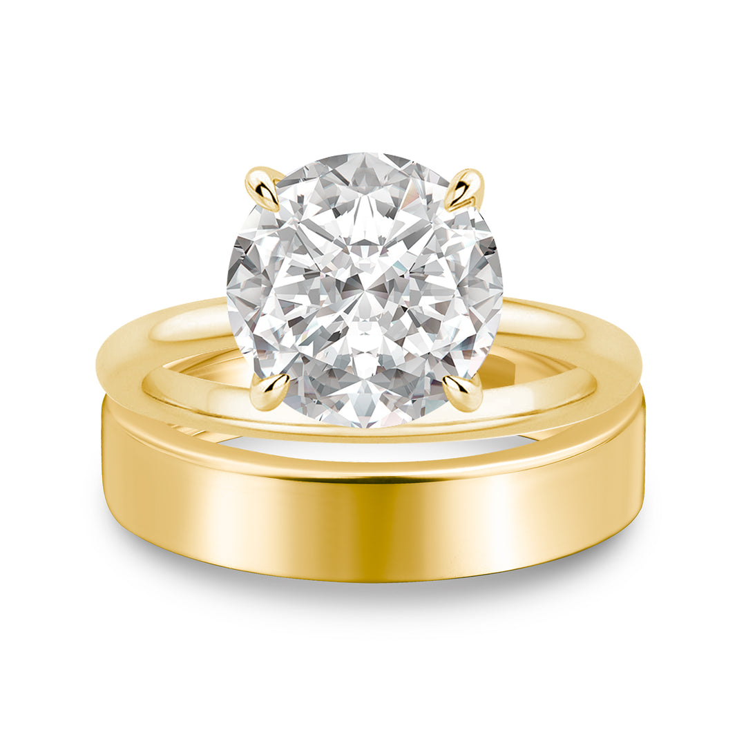 Rodiffy Moissanite 2.0 Ct Round Cut Yellow Gold Wedding Ring Set with Wide Band