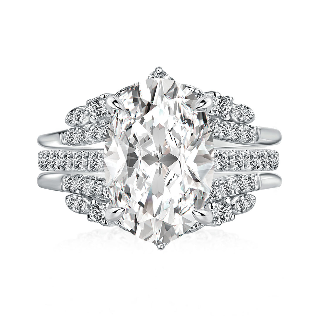 Moissanite 4.0Ct Oval Cut White Gold Stack Wedding Ring with Jacket Wedding Band