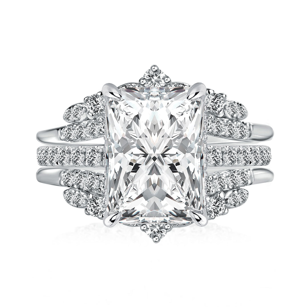 Moissanite 3.5Ct Radiant Cut White Gold Stack Wedding Ring with Jacket Wedding Band