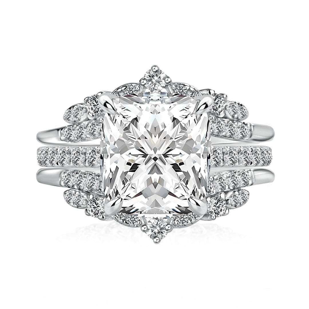 Moissanite 3.0Ct Cushion Cut White Gold Stack Wedding Ring with Jacket Wedding Band