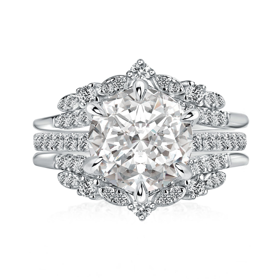 Moissanite 3.0Ct Round Cut White Gold Stack Wedding Ring with Jacket Wedding Band