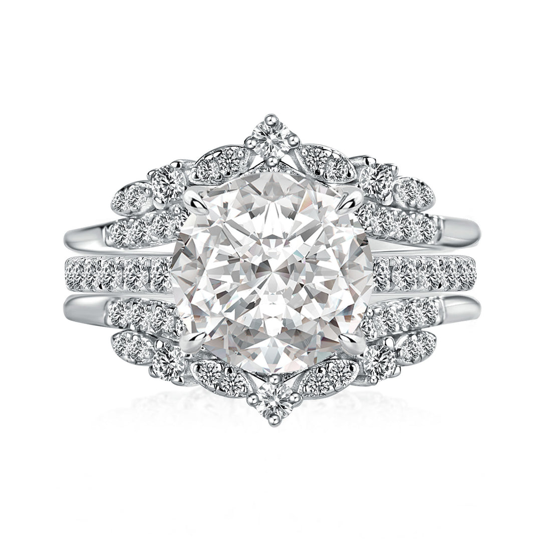 Moissanite 4.0Ct Round Cut 4 Prong Stack Wedding Ring with Jacket Wedding Band