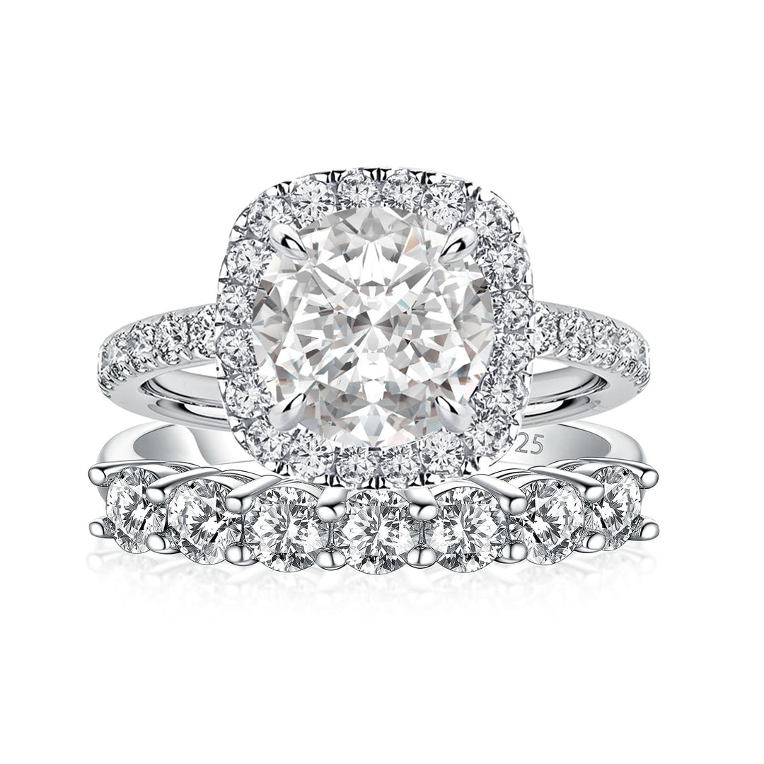 Moissanite 2.0Ct Halo Round Cut White Gold Promise Ring With Seven Stone Round Cut Anniversary Ring