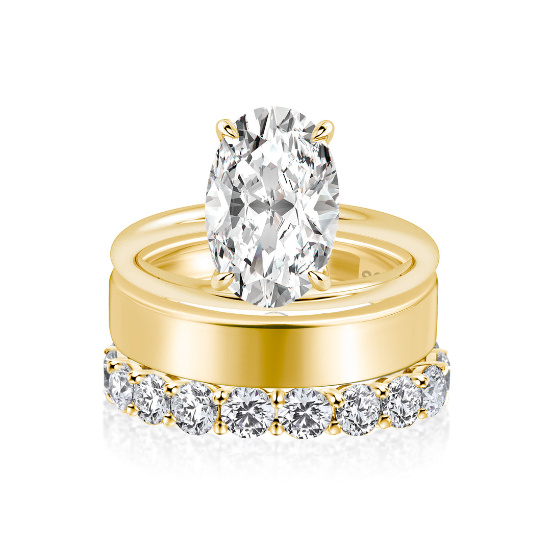 Moissanite 4.0Ct Solitaire Oval Cut Yellow Gold Engagement Ring With Eternity Ring