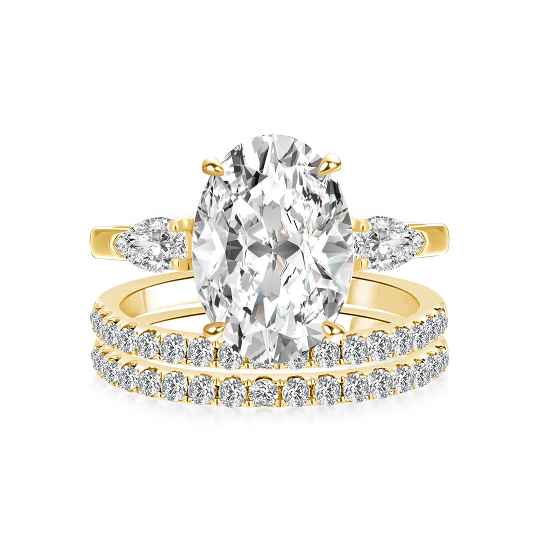 Moissanite 4.0Ct Oval Cut Side Stone Yellow Gold With Pavé Wedding Ring
