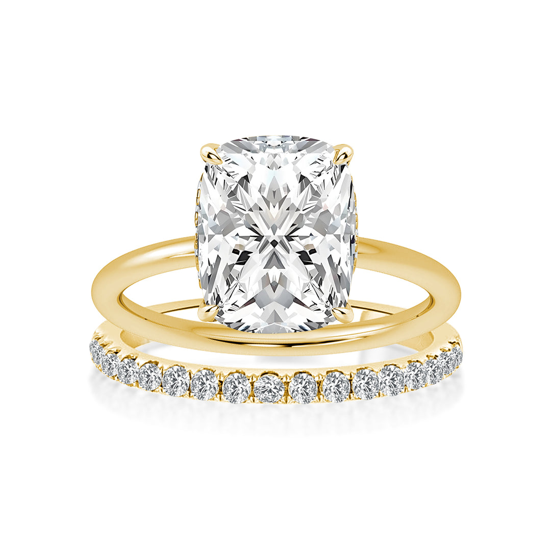 Moissanite 4.0 Ct Solitaire Cushion Cut Yellow Gold Wedding Ring Set