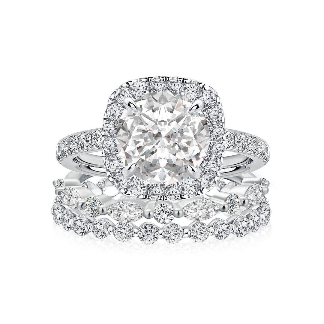Moissanite 2.0Ct Halo Round Cut White Gold Promise Ring With Round Cut & Marquise Cut Anniversary Ring