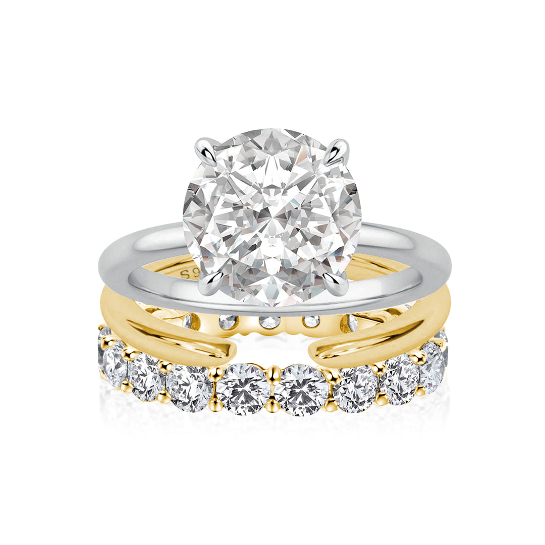 Moissanite 2.0 Ct Solitaire Round Cut Two-Tone Open Wedding Ring Set