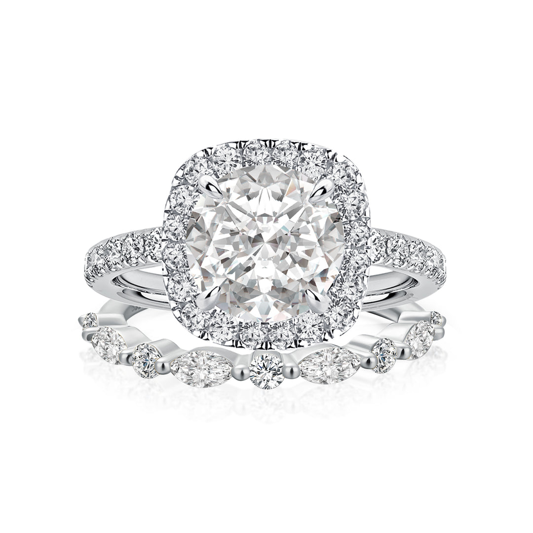 Moissanite 2.0Ct Halo Round Cut White Gold Promise Ring With Round Cut & Marquise Cut Anniversary Ring