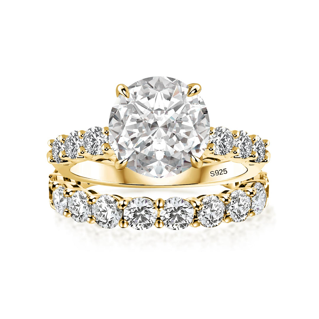 Moissanite 4.0Ct Round Cut Side Stone Yellow Gold Travel Bridal Set