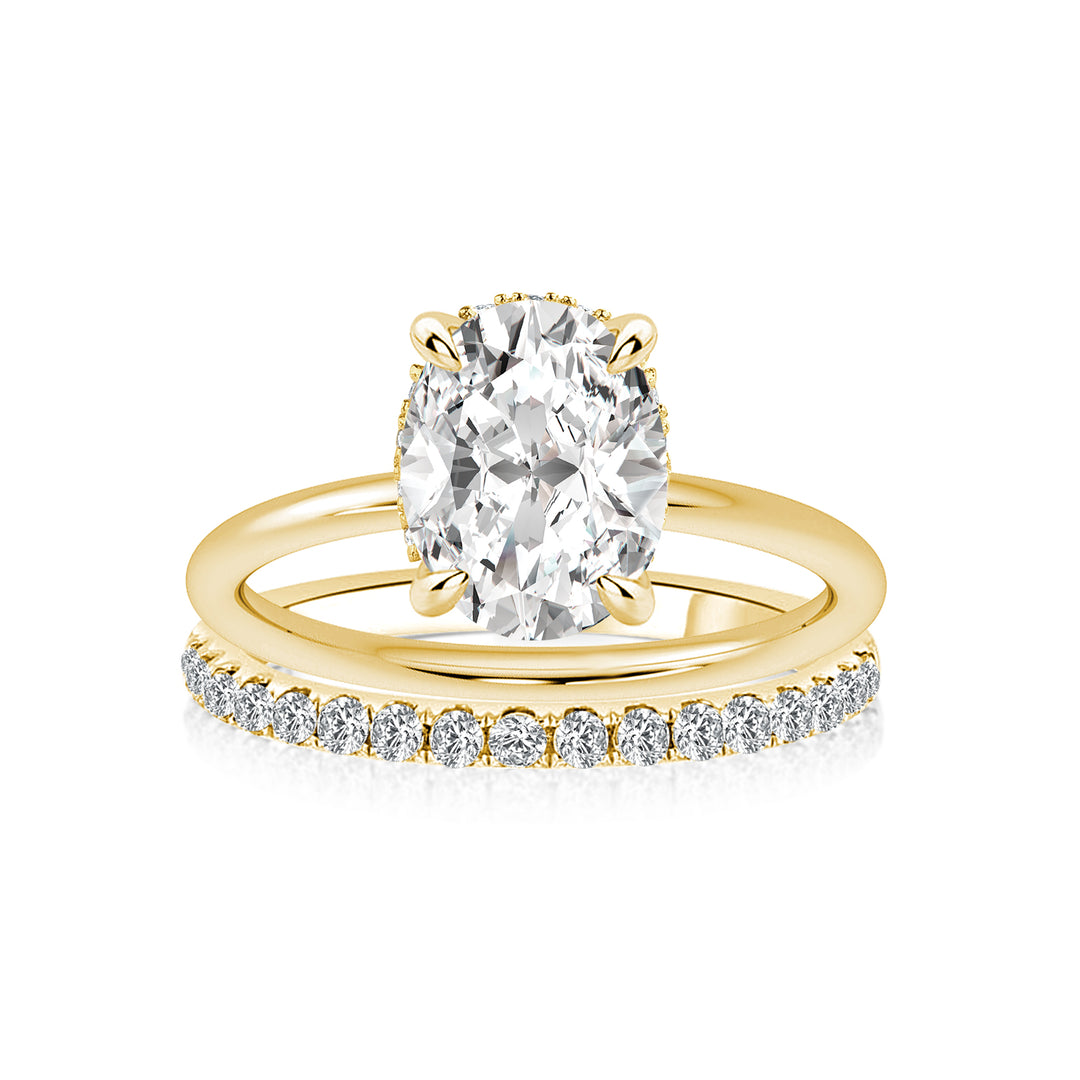 Moissanite 2.0 Ct Hidden Halo Solitaire Oval Cut Yellow Gold Wedding Ring