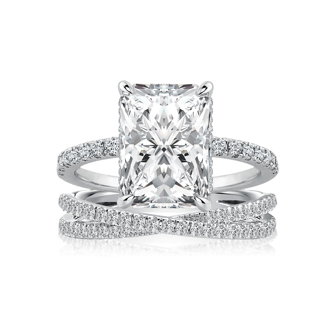 3.5 Ct Radiant Cut White Gold Moissanite Diamond Wedding Ring with Criss Cross Band