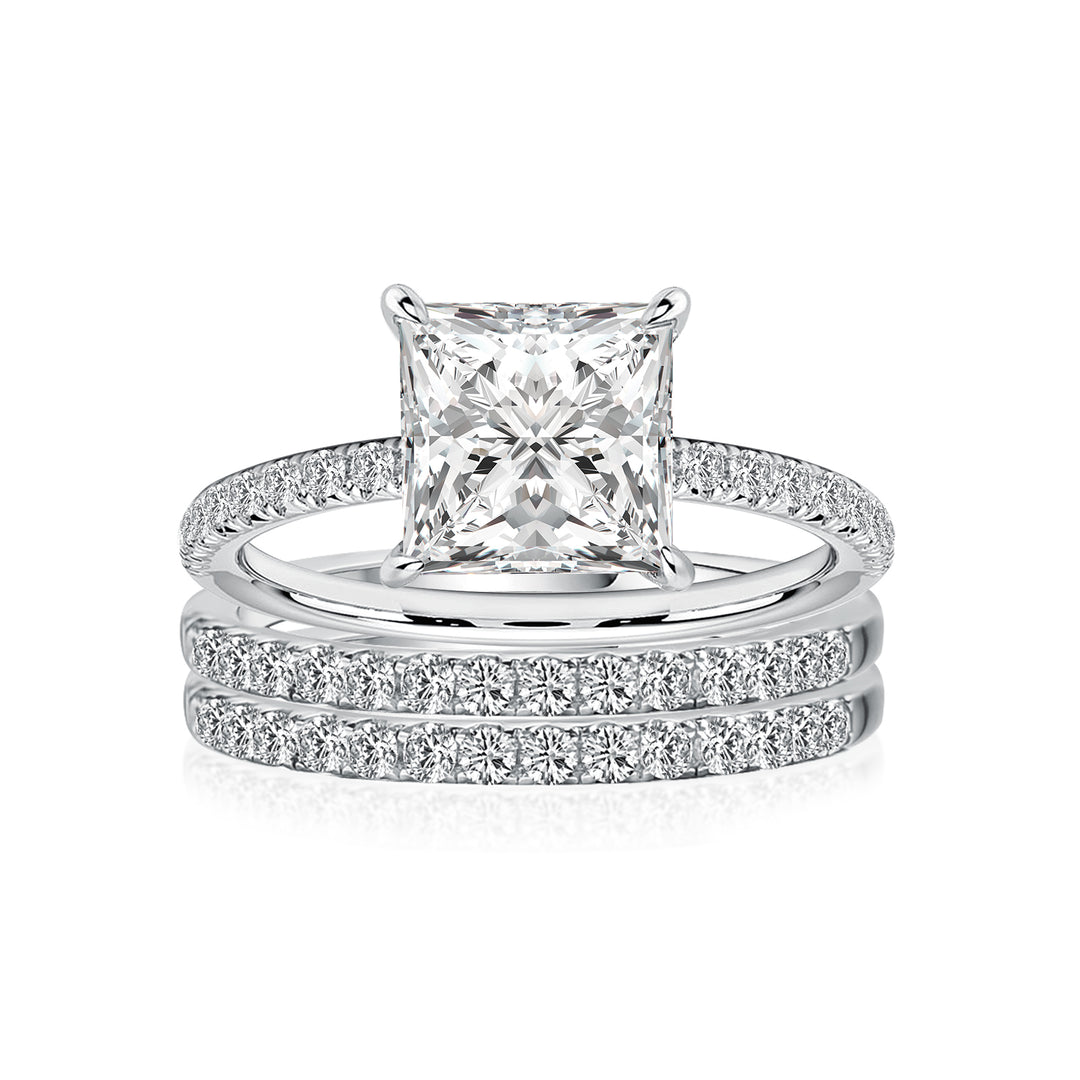 2.0 Ct Princess Cut Pavé White Gold Moissanite Diamond Wedding Ring