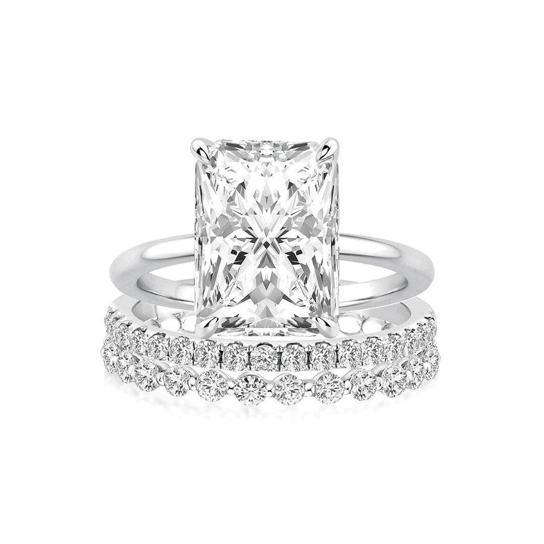 Moissanite 4.5Ct Solitaire Radiant Cut White Gold Travel Bridal Set