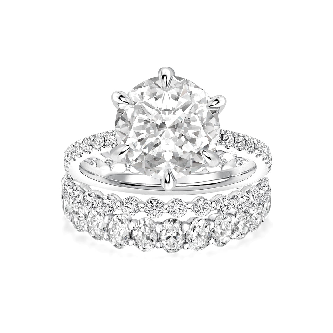 Moissanite 3.0Ct Round Cut White Gold 3PC Travel Engagement Ring with Oval & Round Cut Wedding Band