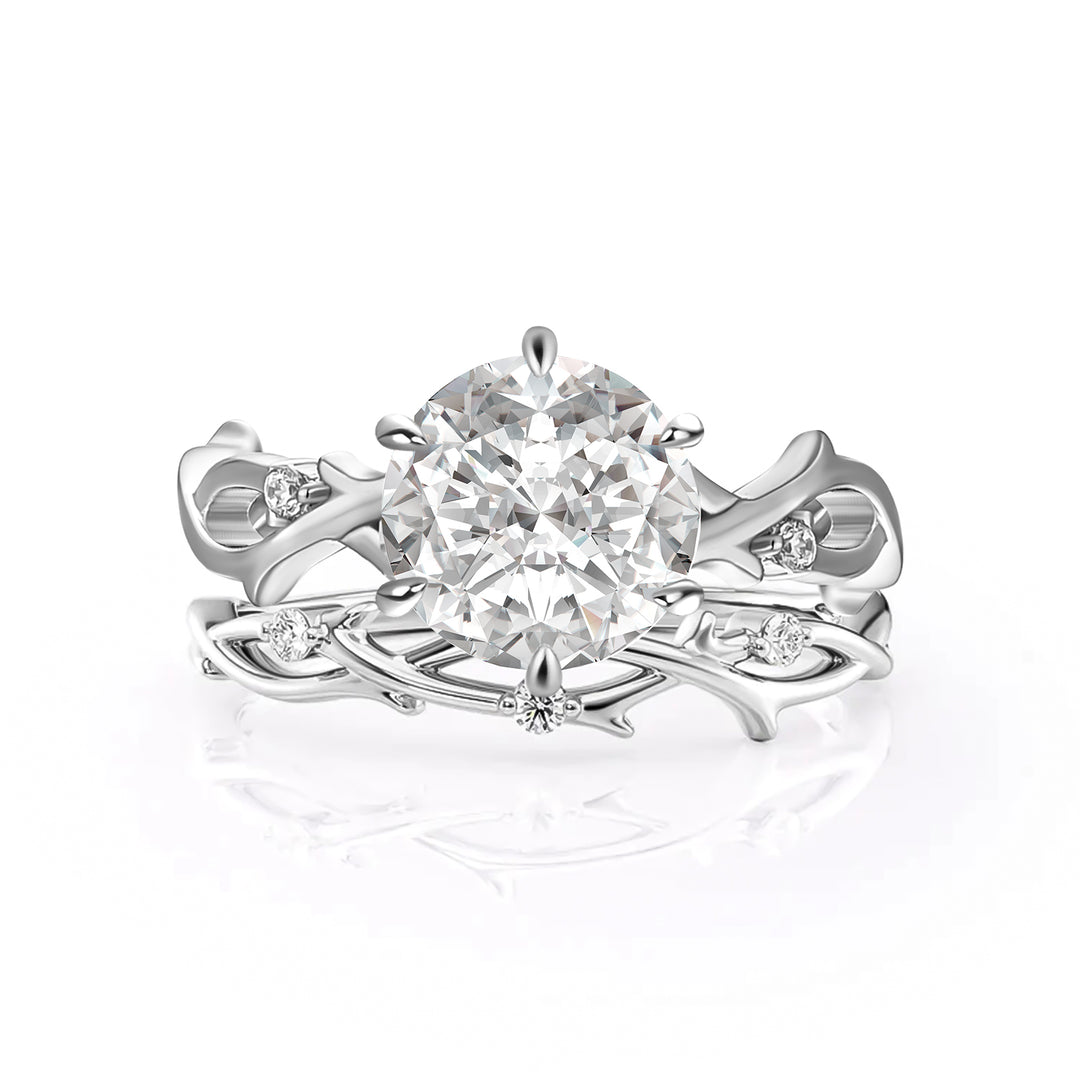Moissanite 2.0 Ct Twig 6 Prong Round Cut Twist White Gold Wedding Set