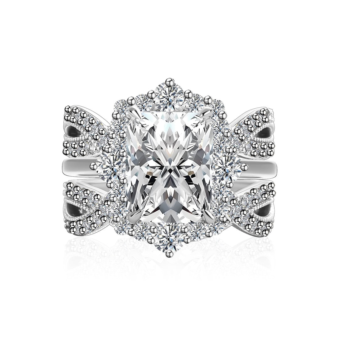 Moissanite 3.0Ct Radiant Cut White Gold Stack Wedding Ring with Enhancer Wedding Band