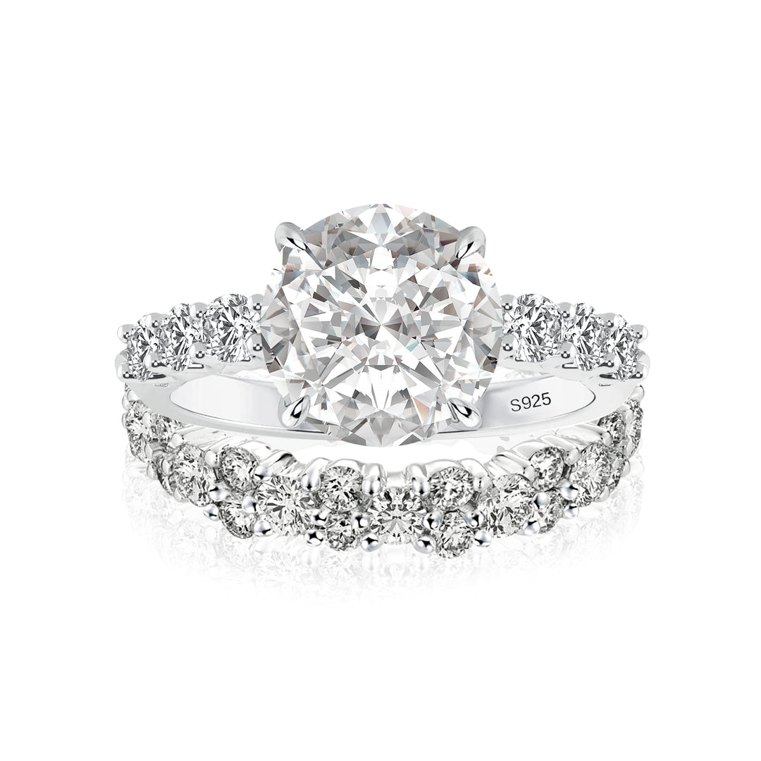 Moissanite 4.0Ct Round Cut White Gold Stack Wedding Ring with Round Cut Full Wedding Band