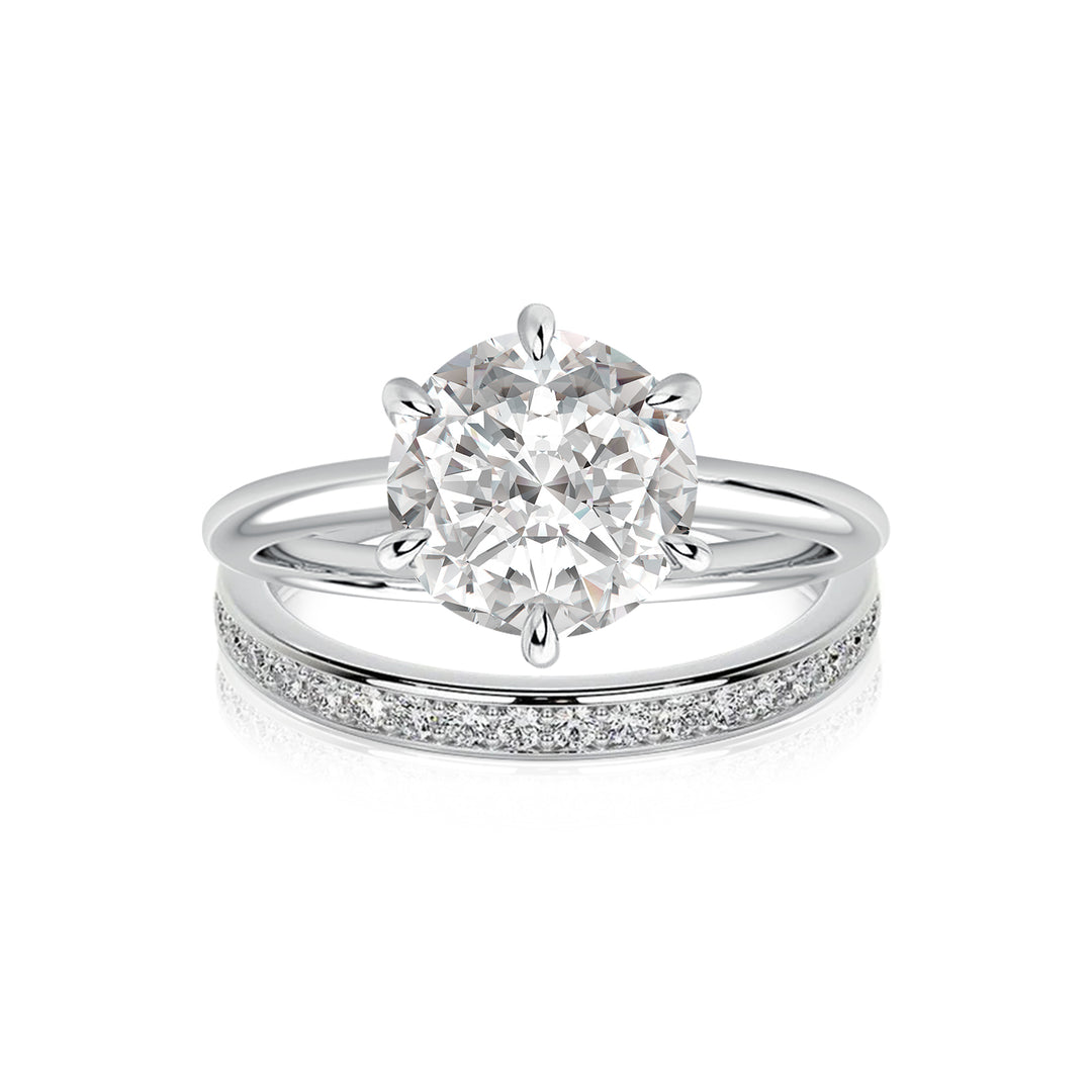 Moissanite 2.0Ct Solitaire Round Cut White Gold Stack Wedding Ring with Pavé Eternity Ring
