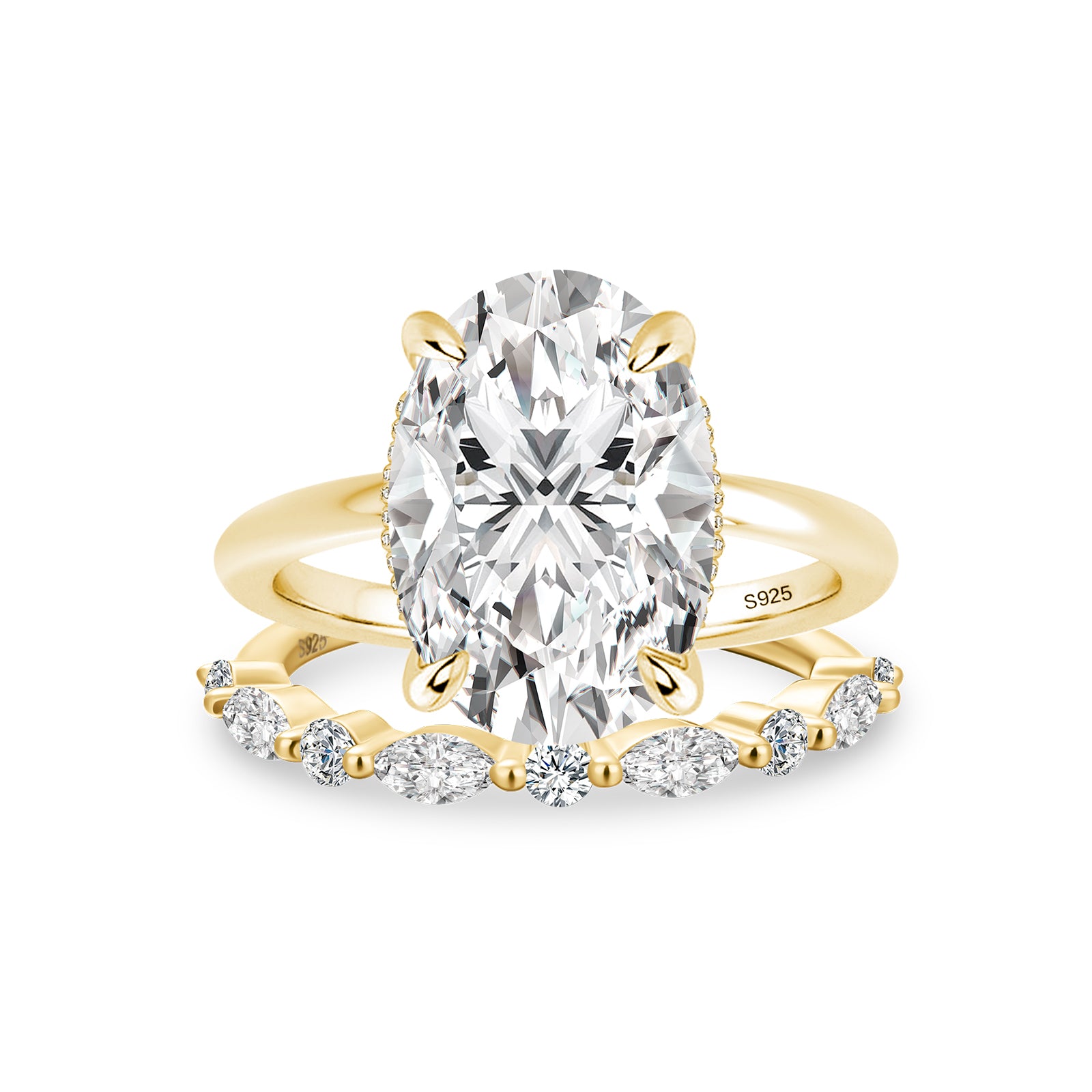 Moissanite 5.5Ct Solitaire Oval Cut Yellow Gold Engagement Ring with M ...