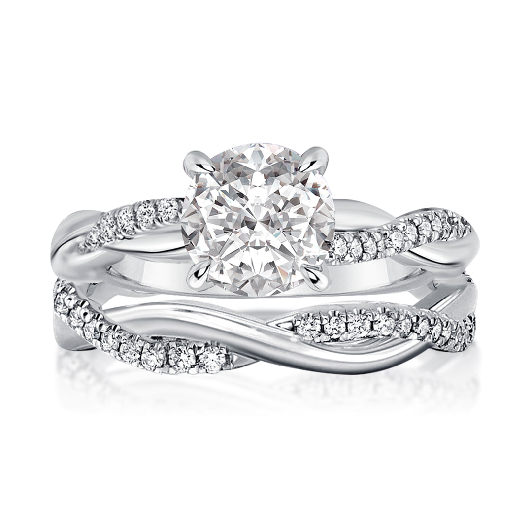 Rodiffy Moissanite 2.0 Ct Twist White Gold Pave Wedding Ring Set