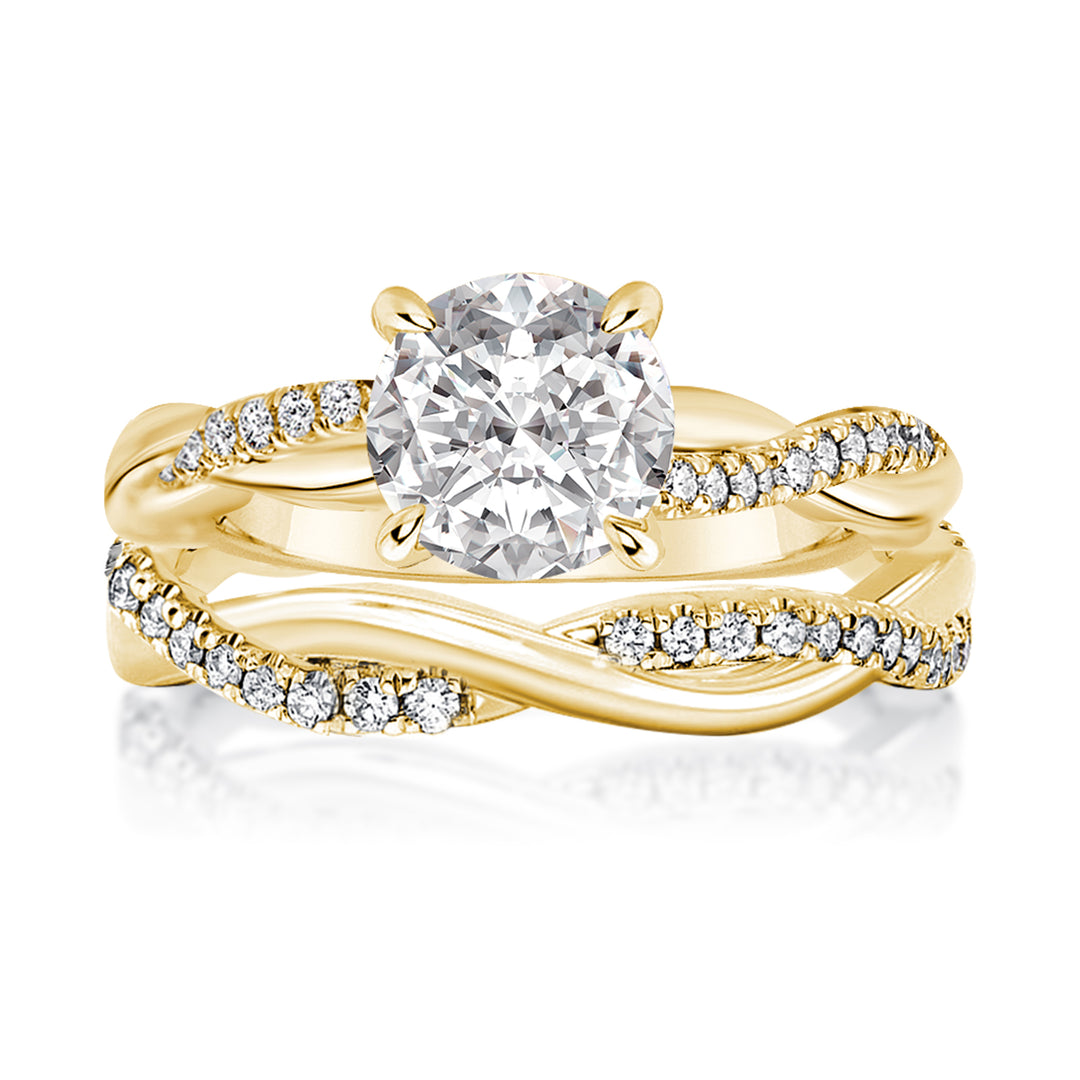 Rodiffy Moissanite 2.0 Ct Twist Yellow Gold Pave Wedding Ring Set