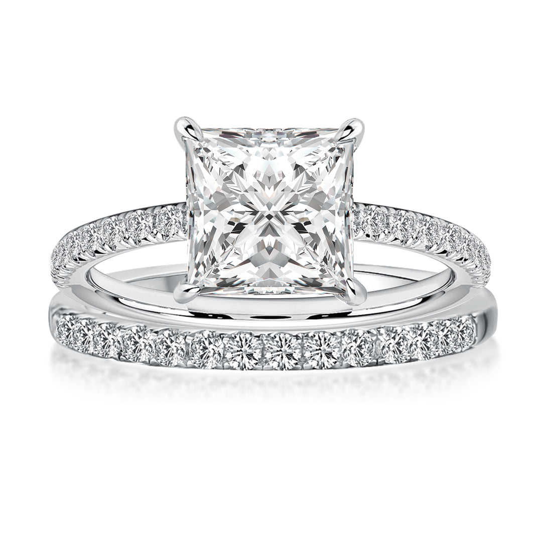 Rodiffy Moissanite 2.0 Ct Princess Cut Wedding Ring Set For Women