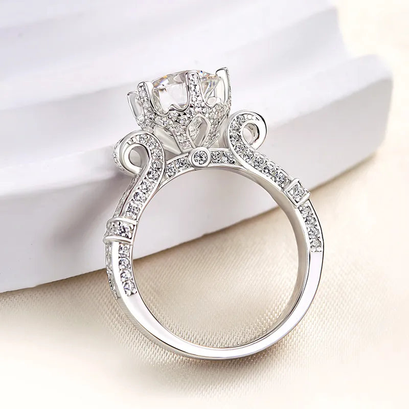 Rodiffy Moissanite 2.0Ct Round Cut Twist White Gold Promise Bridal Ring