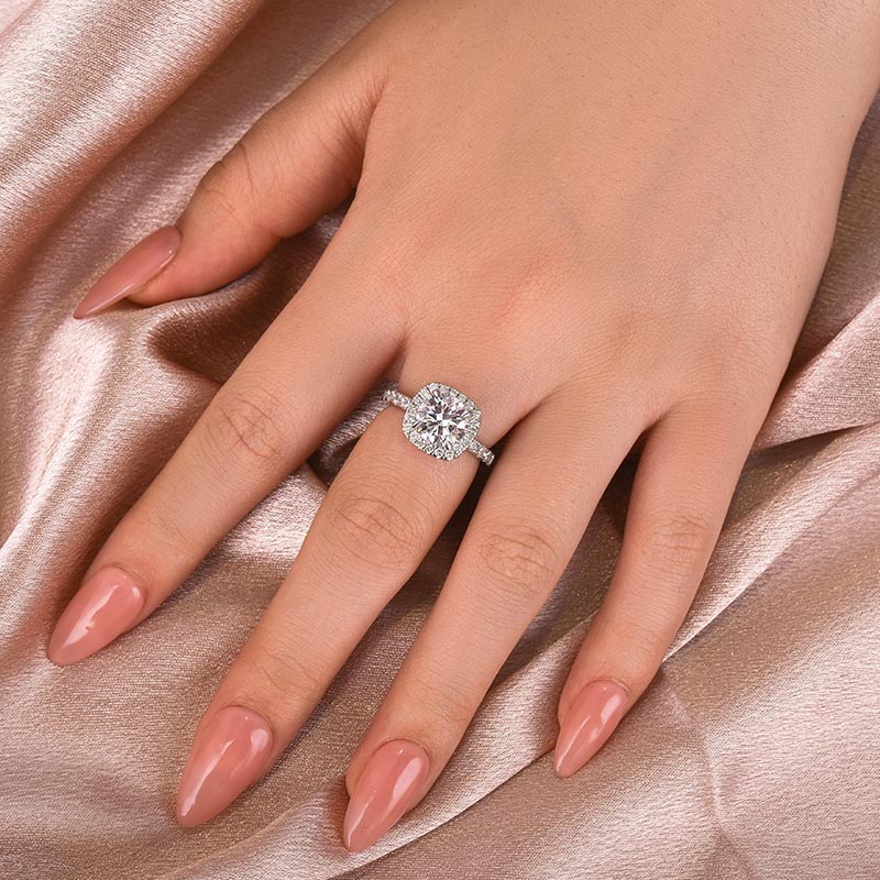Rodiffy Moissanite 2.0 Ct Halo Round Cut White Gold Promise Ring