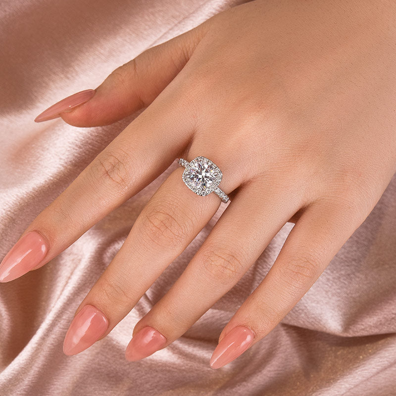Rodiffy Moissanite 2.0 Ct Halo Round Cut White Gold Promise Ring