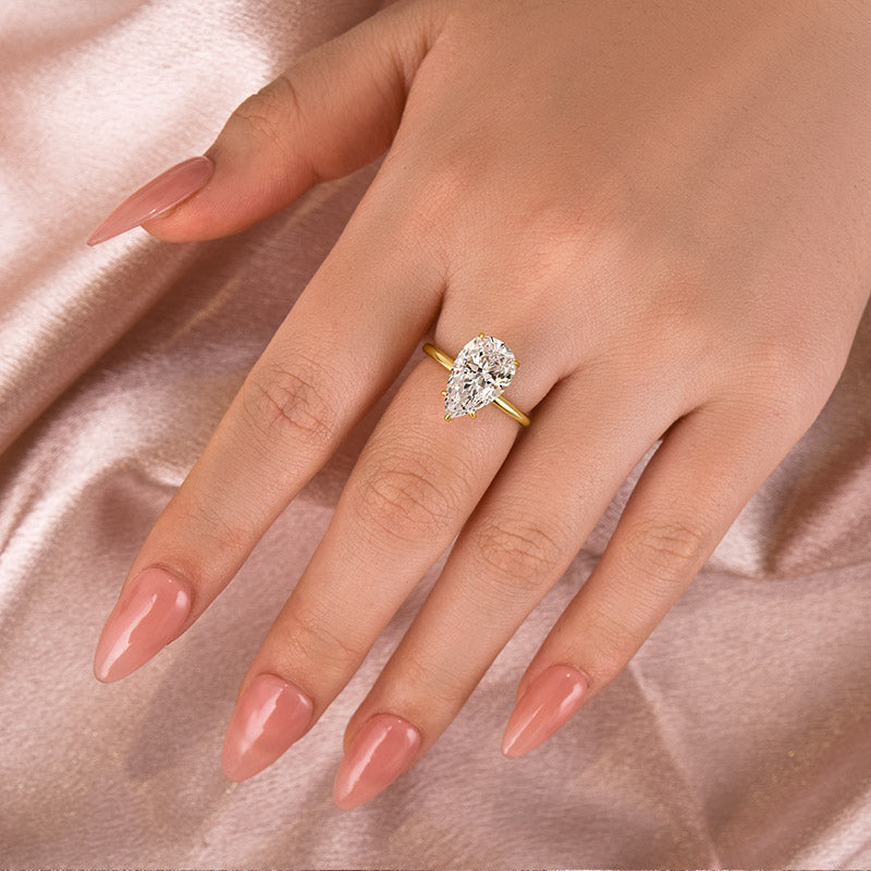 Rodiffy Moissanite 4.0 Ct Pear Cut Yellow Gold Engagement Ring For Women