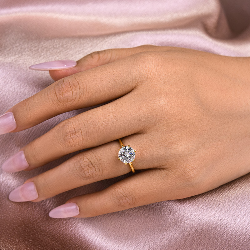 Rodiffy Moissanite 2.0 Ct Round Cut 6 Prong Yellow Gold Engagement Ring