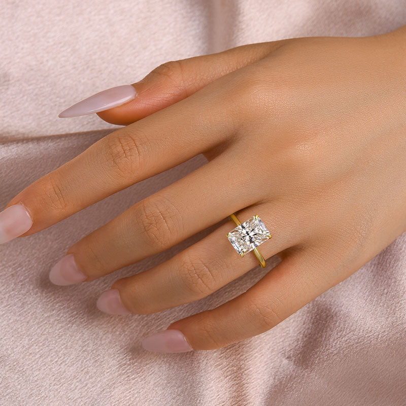 Rodiffy Moissanite 3.5Ct~4.5 Ct Radiant Cut Yellow Gold Engagement Ring