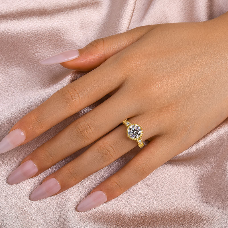 Rodiffy Moissanite 2.0Ct Round Cut Yellow Gold Promise Bridal Ring