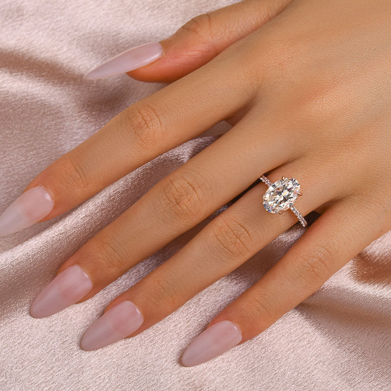 Moissanite 4.0 Ct Oval Cut Pavé Rose Gold Engagement Ring For Women