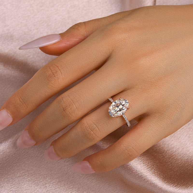 Moissanite 4.0 Ct Oval Cut Pavé Rose Gold Engagement Ring For Women