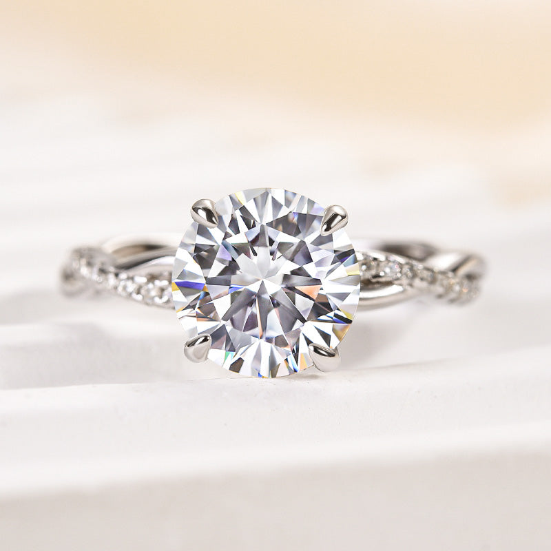 Rodiffy Moissanite 2.0 Ct Round Cut Twist White Gold Pave Promise Bridal Ring