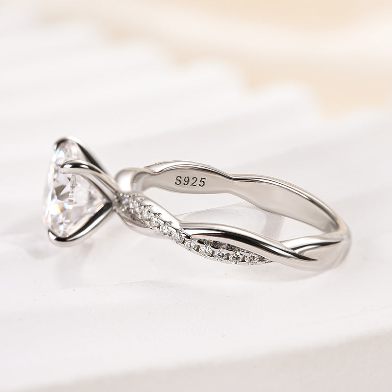 Rodiffy Moissanite 2.0 Ct Round Cut Twist White Gold Pave Promise Bridal Ring