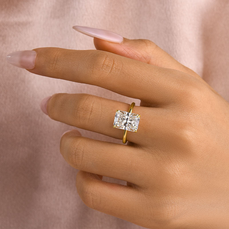Rodiffy Moissanite 3.5Ct~4.5 Ct Radiant Cut Yellow Gold Engagement Ring