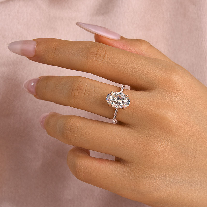 Moissanite 4.0 Ct Oval Cut Pavé Rose Gold Engagement Ring For Women