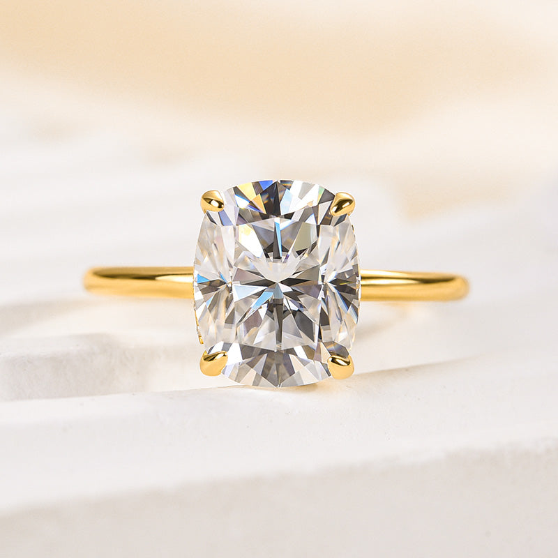 Rodiffy Moissanite 2.5Ct~4.0 Ct Cushion Cut Yellow Gold Engagement Ring