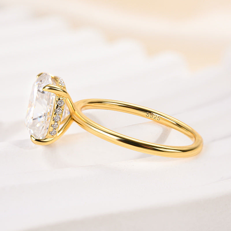 Rodiffy Moissanite 2.5Ct~4.0 Ct Cushion Cut Yellow Gold Engagement Ring