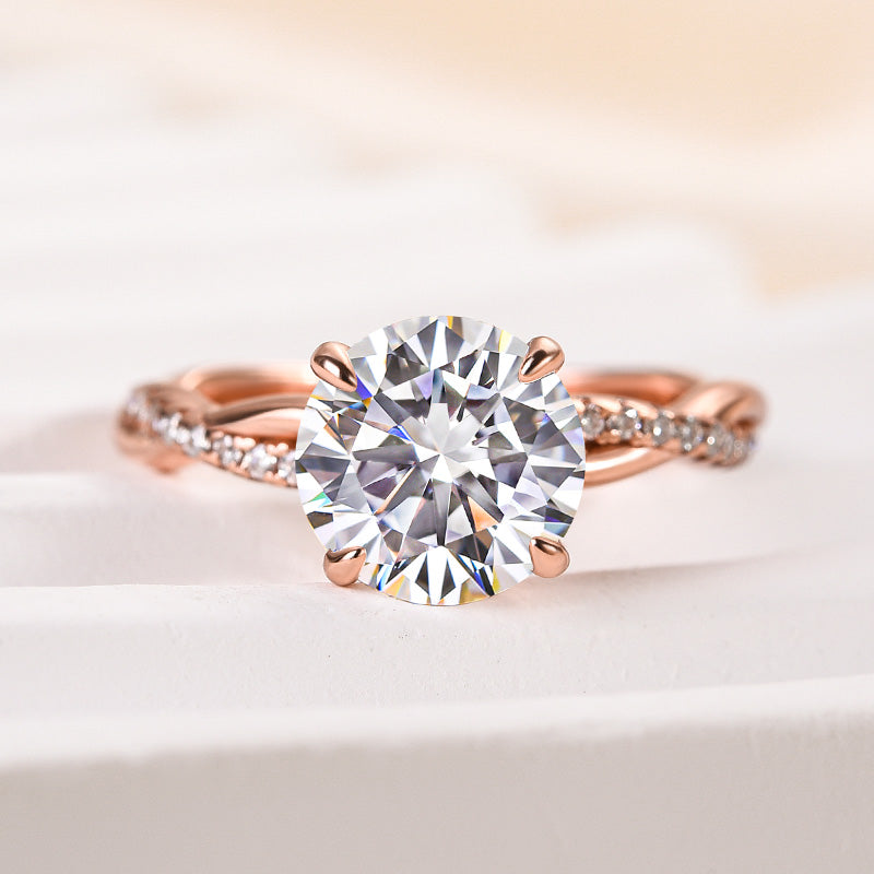 Rodiffy Moissanite 2.0 Ct Twist Rose Gold Pave Promise Bridal Ring