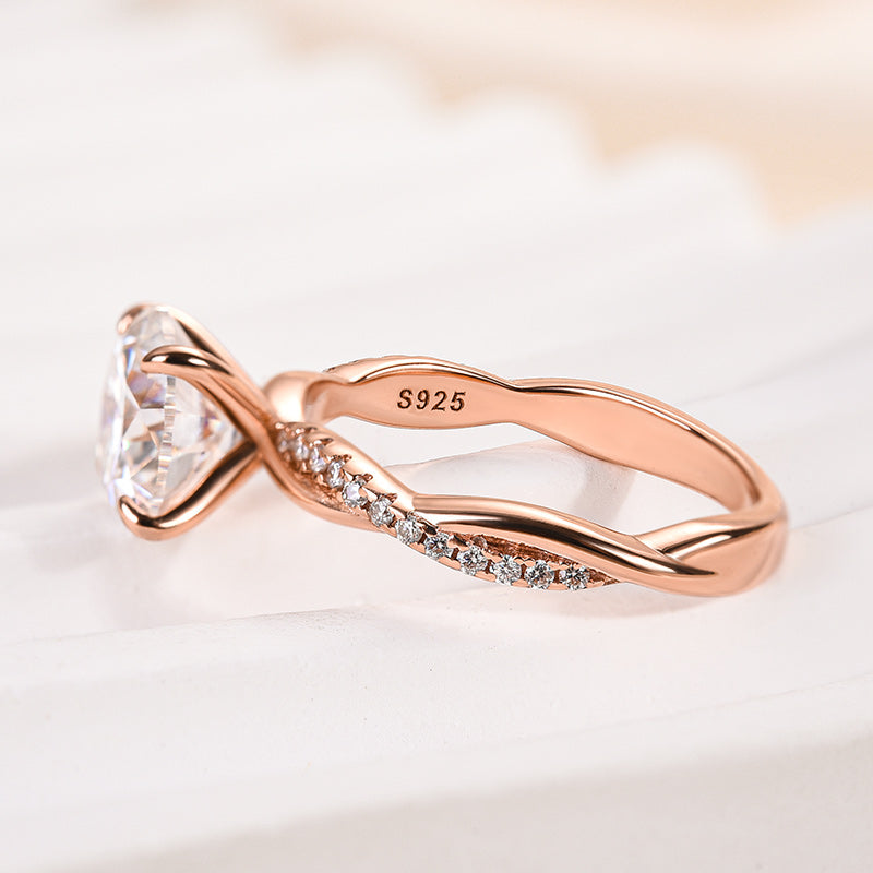 Rodiffy Moissanite 2.0 Ct Twist Rose Gold Pave Promise Bridal Ring